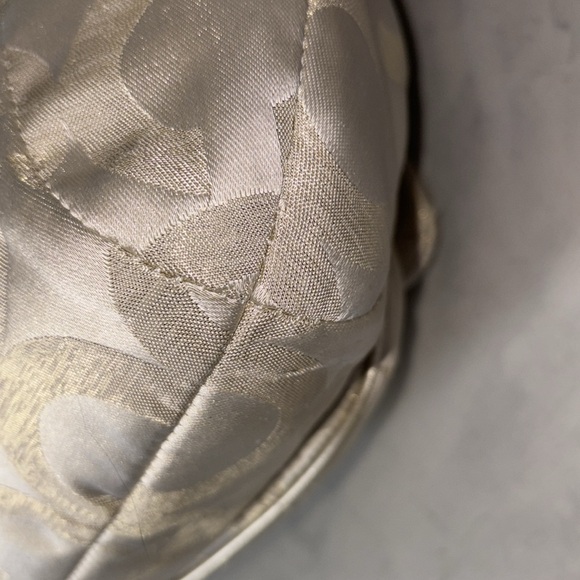 Coach  Kristen Satchel shoulder bag Crossbody  gold metallic canvas pristine - Picture 14 of 16